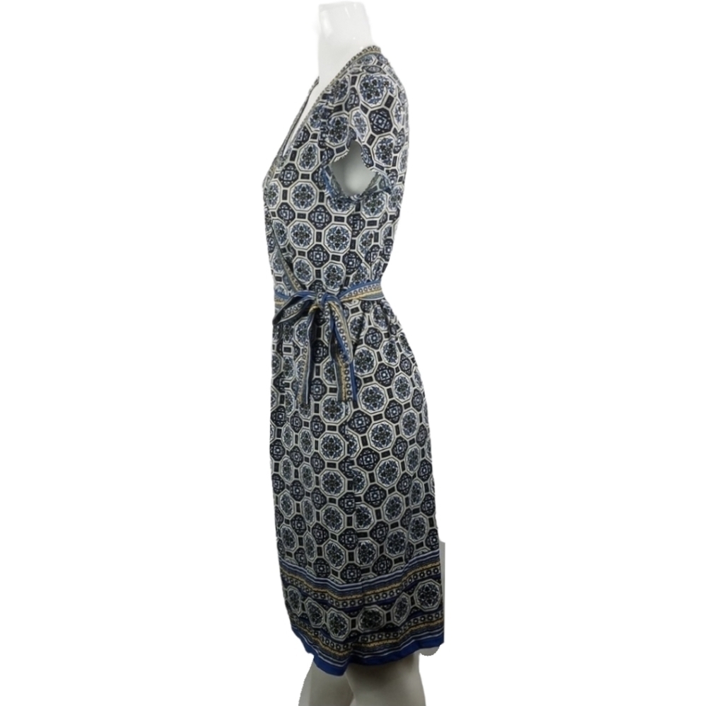 Max Studio Dress Womens Small Blue Printed Faux Wrap Jersey - Picture 2 of 6